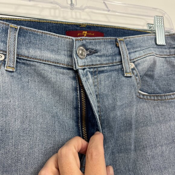 7 For All Mankind Size 28 Blue Distressed Raw Hem Ankle Jeans - Picture 3 of 11
